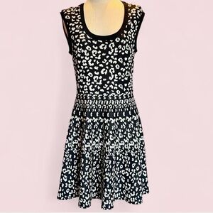 Rebecca Taylor Intarsia Knit Leopard Print Dress - Black & White - NWOT